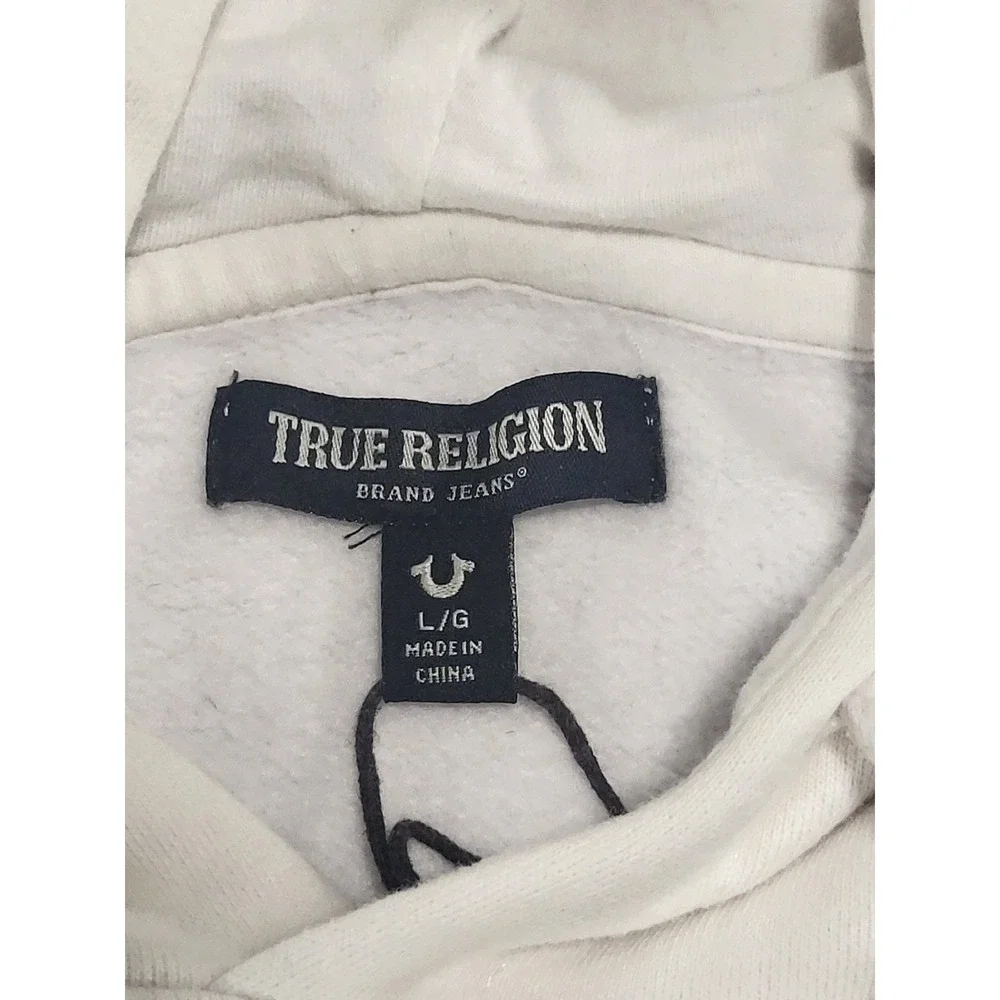 True Religion Men's White Logo Pullover Over Box Hoodie Size Large